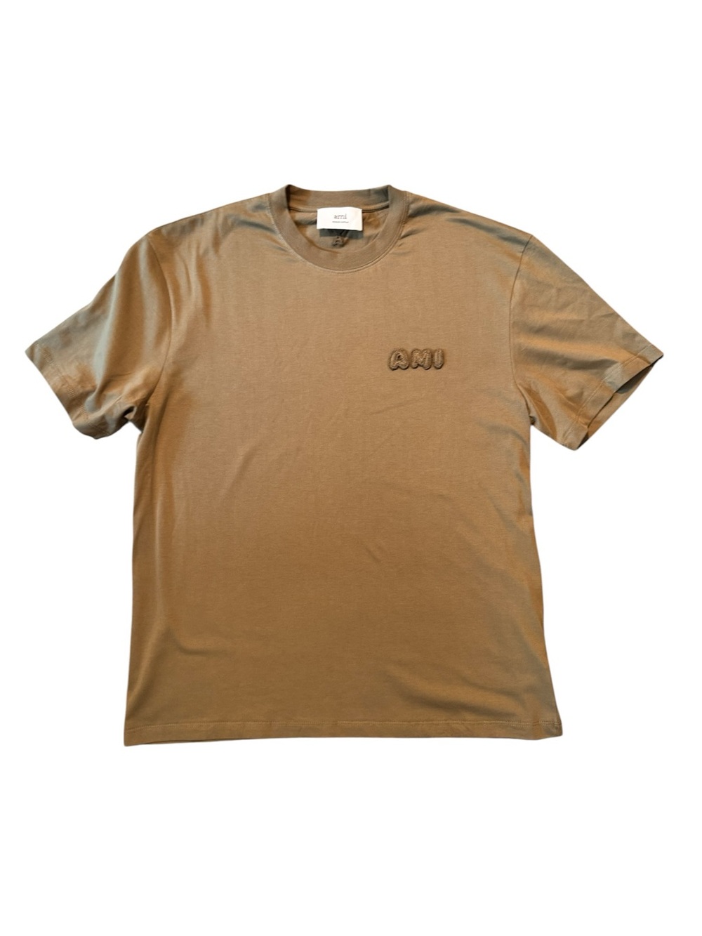 AMI Paris Embroidered Logo T-Shirt Khaki Olive Cotton Tee Size M Portugal